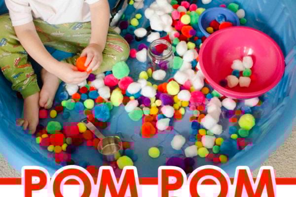 POM POM POOL: A soft sensory bin that's perfect for indoor days; an easy toddler activity