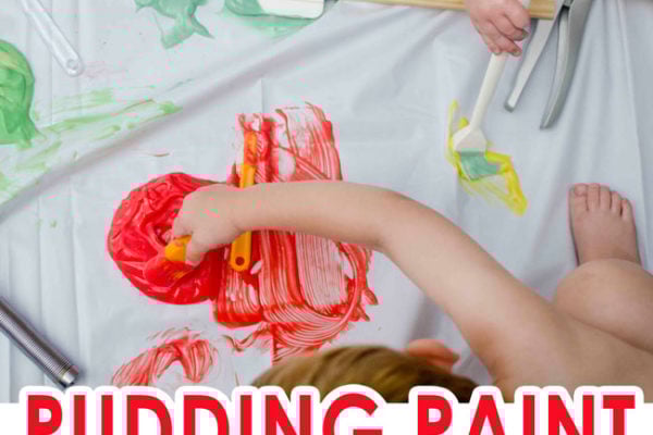 PUDDING PAINT: A sticky fun toddler activity that's perfect for summer; an easy summer activity for toddlers; sensory fun; messy art; sensory art for toddlers, a quick and easy toddler activity - Busy Toddler