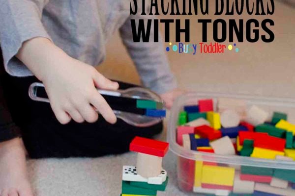 BLOCK STACK: A fine motor skills activity with tongs
