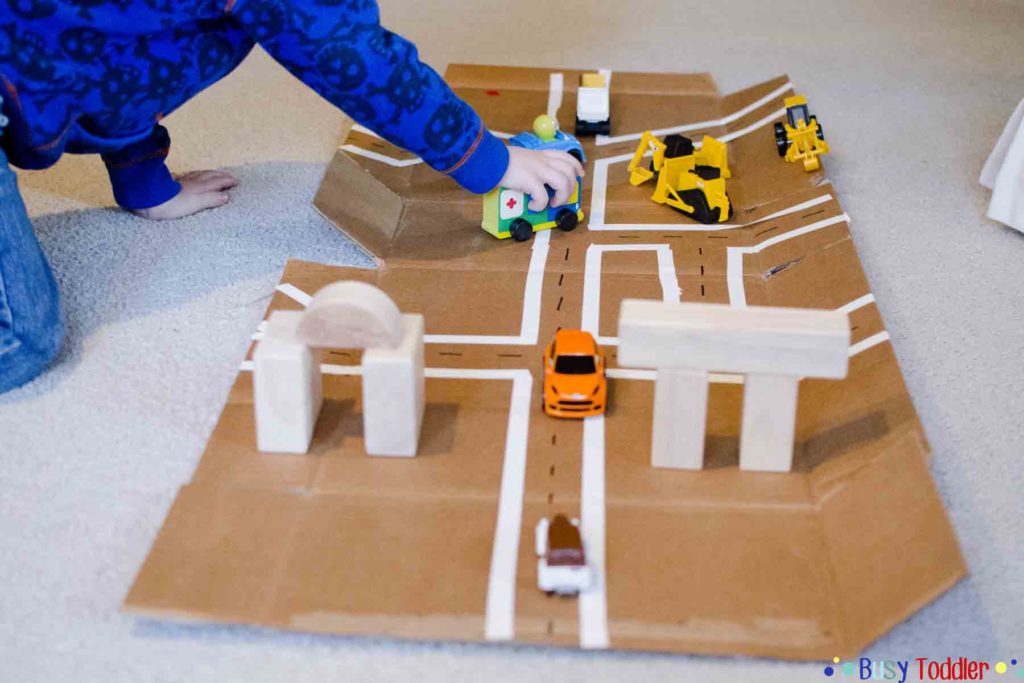 Recycled Road Imaginative Play - Busy Toddler