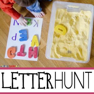 LETTER HUNT: A simple sensory and literacy activity for toddlers and preschoolers; introducing the alphabet; an easy indoor activity