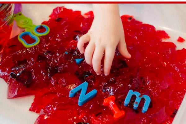 ABC JELLO: An easy toddler activity using alphabet letters and Jello for a fun literacy & sensory experience. A preschool activity and baby activity too.