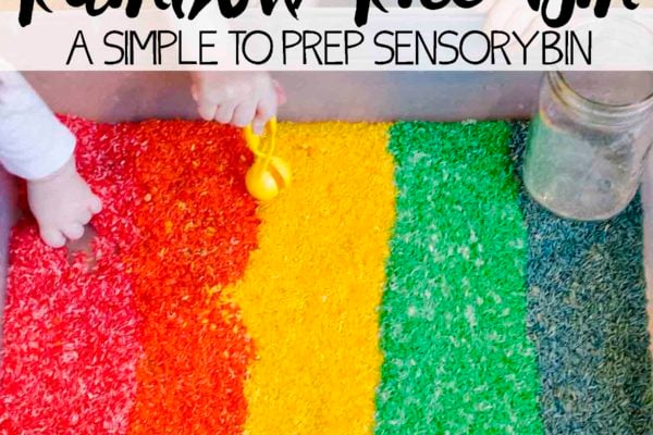RAINBOW RICE SENSORY BIN: Create a simple rice sensory bin using food coloring; an easy toddler activity dying grains of rice