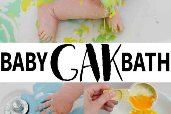 BABY GAK BATH: A quick baby activity that you can set up in seconds. Entertain baby with this simple sensory activity that's taste safe. Baby will love playing with Ooblek / Gak / Gloop.