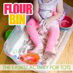 FLOUR BIN: The easiest toddler activity! Need something quick and easy for your toddler? Try this fast to prep indoor activity.