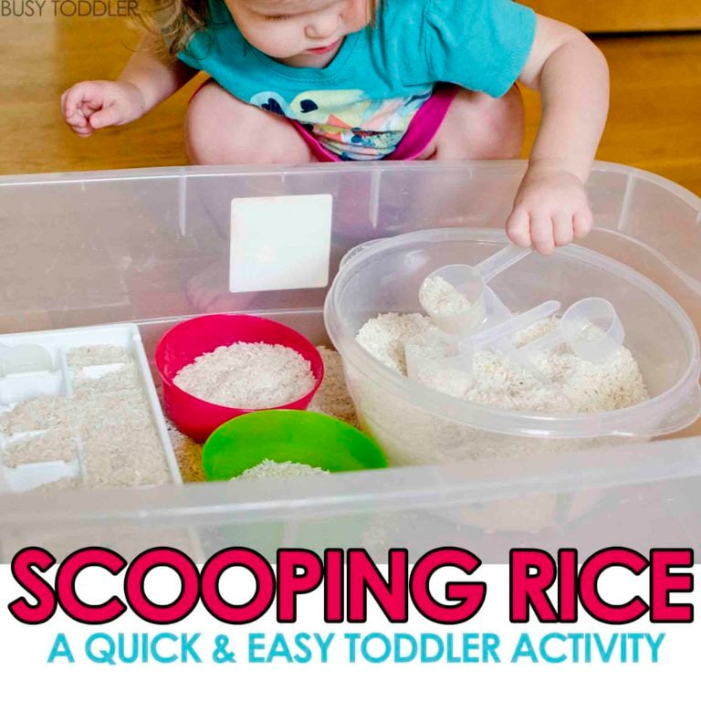 Scooping Rice Sensory Bin Busy Toddler