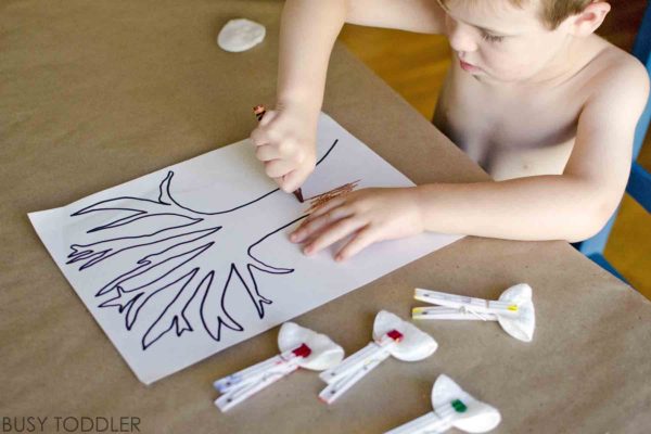 Simple Fall Tree with Cotton Rounds - Busy Toddler