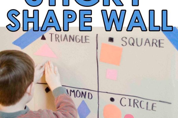 STICKY SHAPE WALL: A simple math activity for toddlers and preschoolers; a shapes activity; indoor math activity; homeshooling math lesson; shapes with toddlers