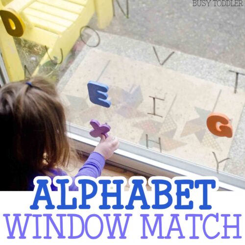 ALPHABET WINDOW MATCH - What a quick and easy alphabet matching activity! Perfect for toddlers and preschoolers learning their letters. You will love this easy indoor activity that's perfect for rainy days with toddlers. Busy Toddler.