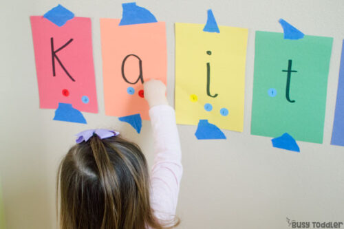 Sticker Name Recognition Activity - Busy Toddler