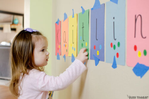 Sticker Name Recognition Activity - Busy Toddler