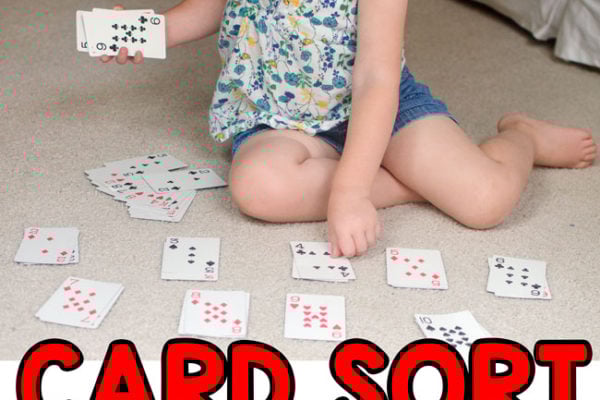 CARD SORT: An easy toddler math game that's so easy to play! A quick and easy toddler math activity; Preschool Math Activity; Toddler sorting activity; A playing cards sorting activity from Busy Toddler