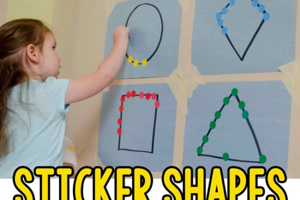 STICKER SHAPES: A quick and easy fine motor skills activity that toddlers will love! This easy small motors activity is perfect for toddlers; a quick and easy preschool math activity; shapes activity; easy indoor activity from Busy Toddler