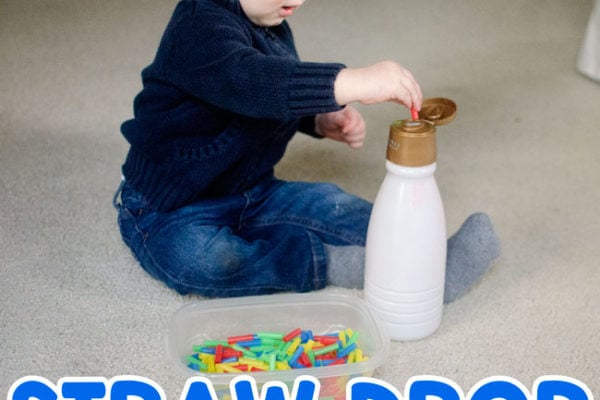 STRAW DROP: A super easy toddler activity! A great activity for babies; an easy indoor activity; fine motor skills activity; diy game activity from Busy Toddler