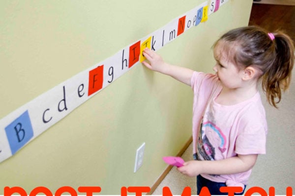 POST-IT MATCH: A quick and easy toddler alphabet activity; a preschool alphabet activity; easy indoor activity; fun rainy day activity from Busy Toddler