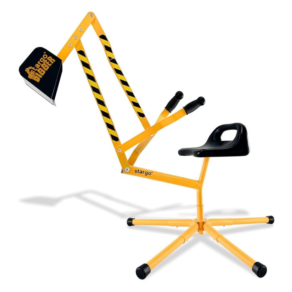 Image of black and yellow kids excavator toy.