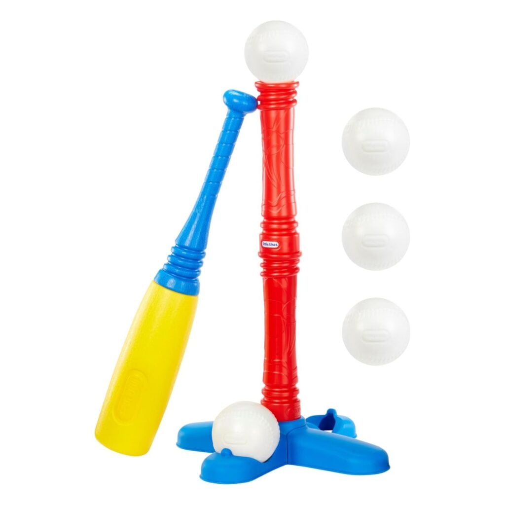 Image of toddler tee-ball set with a yellow bat.