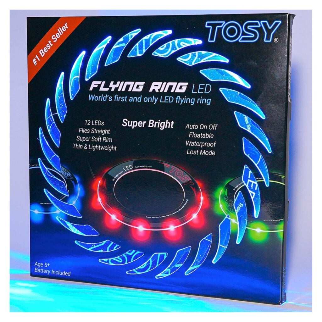 Image of child's light up flying disc toy in a black box