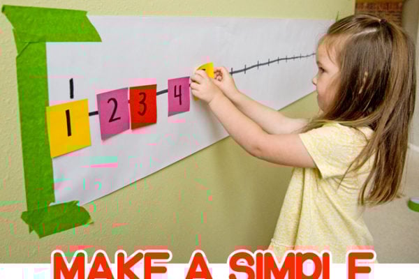 POST-IT NUMBER LINE ACTIVITY: A quick and easy preschool math activity; a number sense activity; a homeschool math activity; playing preschool; quick and easy indoor activity from Busy Toddler