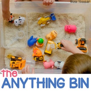 THE ANYTHING BIN: Sensory bins don't have to be pretty to be awesome; sensory bin for toddlers; toddler indoor activity; toddler learning activity; toddler sensory play from Busy Toddler