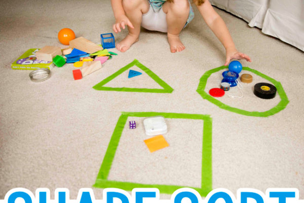 SHAPE SORTING: A quick and easy way to learn about shapes; shapes activity; math activity for toddlers; math activity for preschoolers; teaching shapes; attributes of shapes; real world shapes; indoor learning activity from Busy Toddler