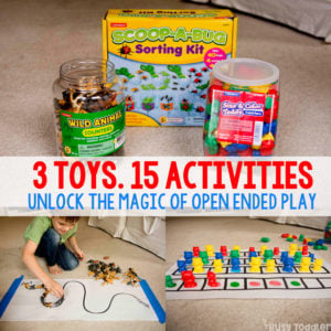 OPEN-ENDED TOYS AND ACTIVITIES: Take 3 toys and see how to turn them into 15 activities. Toys for activities, open ended toys, easy indoor activities; Lakeshore Learning toys; (sponsored) Busy Toddler