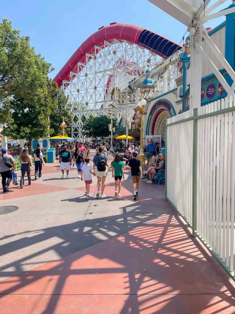 A mom walks her three kids through DCA.