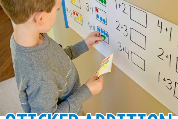 DOT STICKER ADDITION: A skill building math activity; learning addition; kindergarten math activity; easy indoor preschool activity; kindergarten skill building activity by Busy Toddler