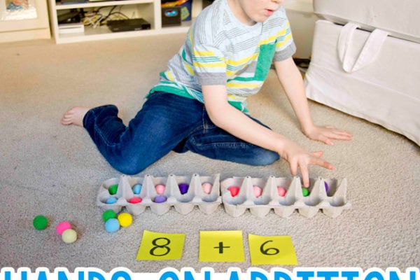 HANDS-ON ADDITION: How do you teach addition to kids? Kindergarten math activity; first grade math activity; learning number sense hands-on; developing math skills; easy learning activity from Busy Toddler
