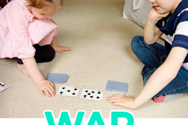 WAR BATTLE COMPARE: The classic kids card game is full of important number sense and life skills that we need to be teaching our children. Have you played WAR yet with your preschooler or busy big kid? A quick and easy math activity; number sense activity from Busy Toddler