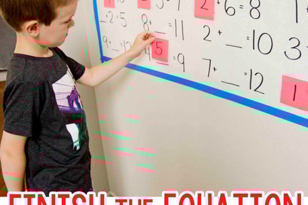 FINISH THE EQUATION: A quick and easy math activity; kindergarten math; first grade math; hands-on addition activity; learning to add with Busy Toddler