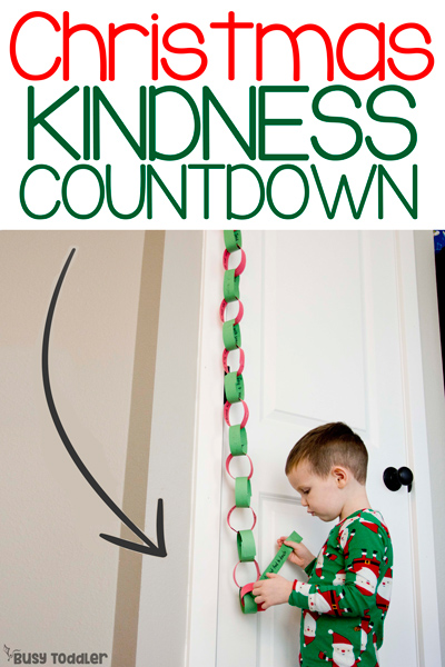 KINDNESS COUNTDOWN TO CHRISTMAS FOR CHILDREN: A random acts of kindness paper chain to help children have giving hearts at Christmas; twelve days of christmas for children from Busy Toddler