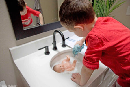 Baby Doll Bath: A quick and easy toddler activity - Busy Toddler