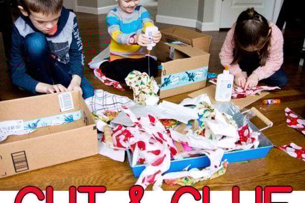 CUT and GLUE STATION: Help your children create and imagine with this cut and glue station. A quick and easy activity for kids of all ages (toddlers, preschoolers, kindergarteners). Help kids learn valuable cutting and gluing skills with Busy Toddler