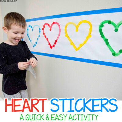 HEART STICKERS ACTIVITY: A quick and easy Valentine's Day activity from Busy Toddler; easy indoor activity; dot stickers activity; sorting activity; fine motor skills activity for toddlers