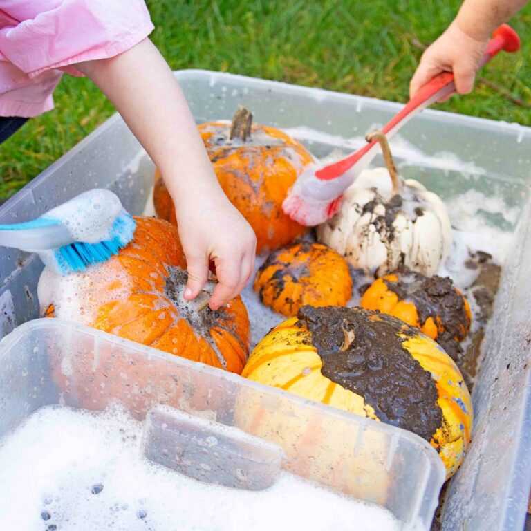 Pumpkin Washing Station Easy Fall Activity Busy Toddler
