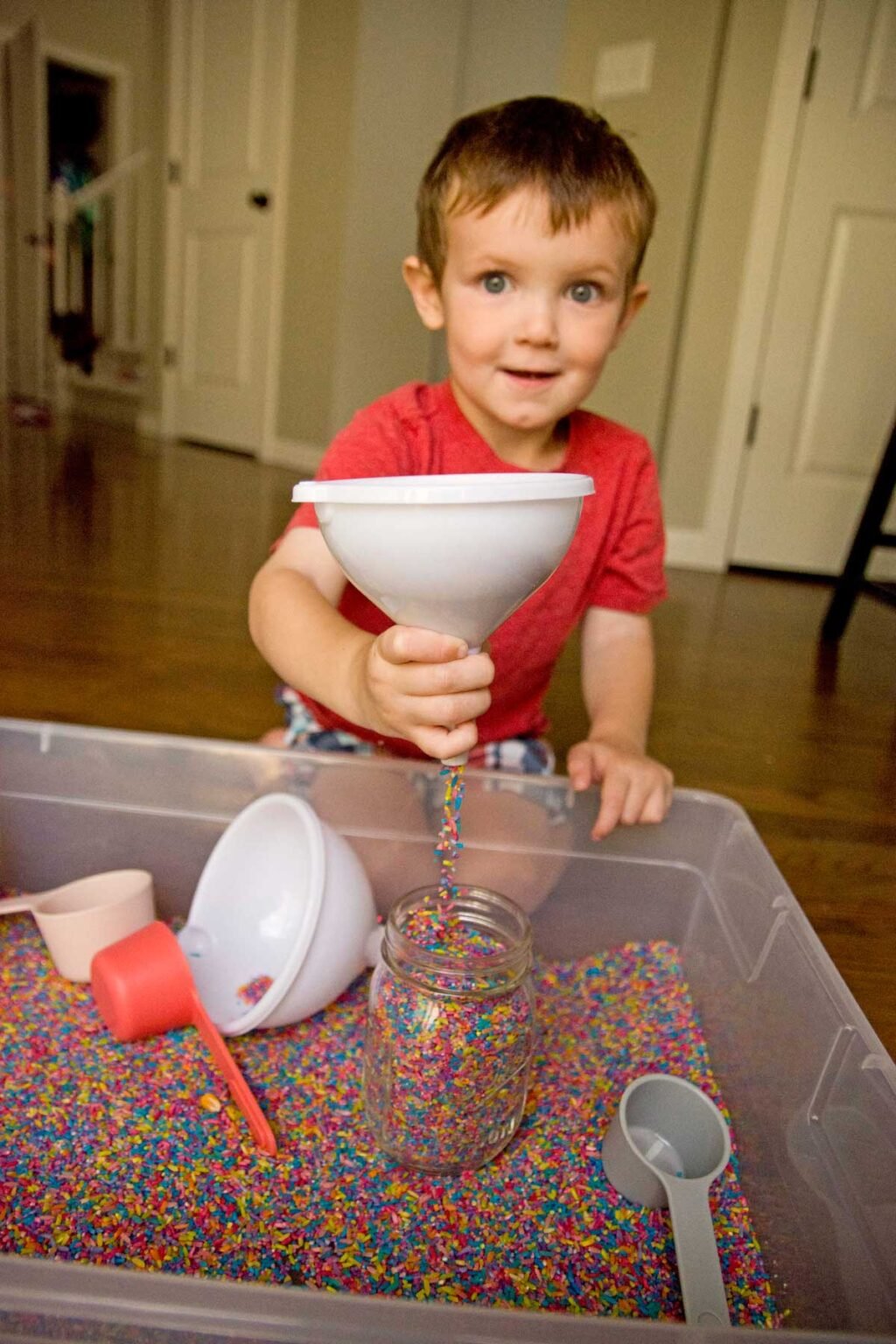 Rainbow Rice Sensory Bin Busy Toddler
