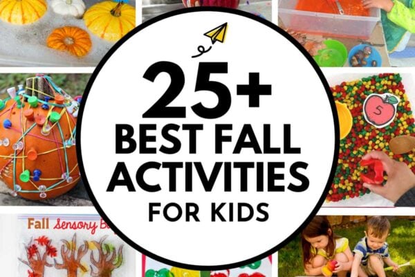 The 25+ Best Fall Activities for Kids: Image shows 8 activities for kids to try in fall (put together by Busy Toddler)
