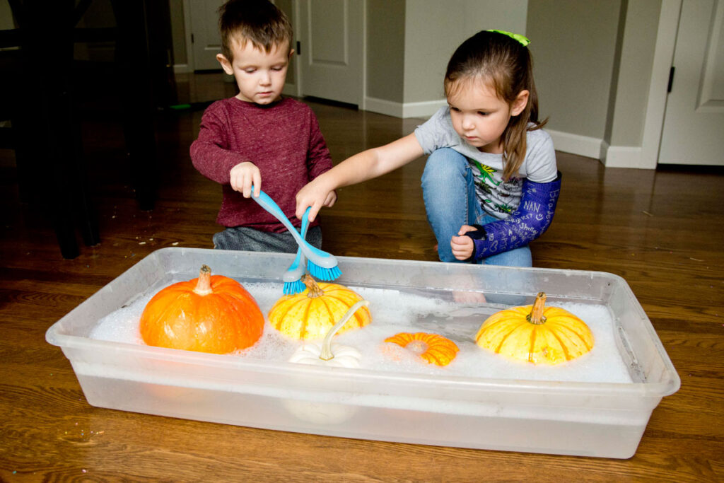 Clean the Pumpkins Fall Toddler Activity Busy Toddler