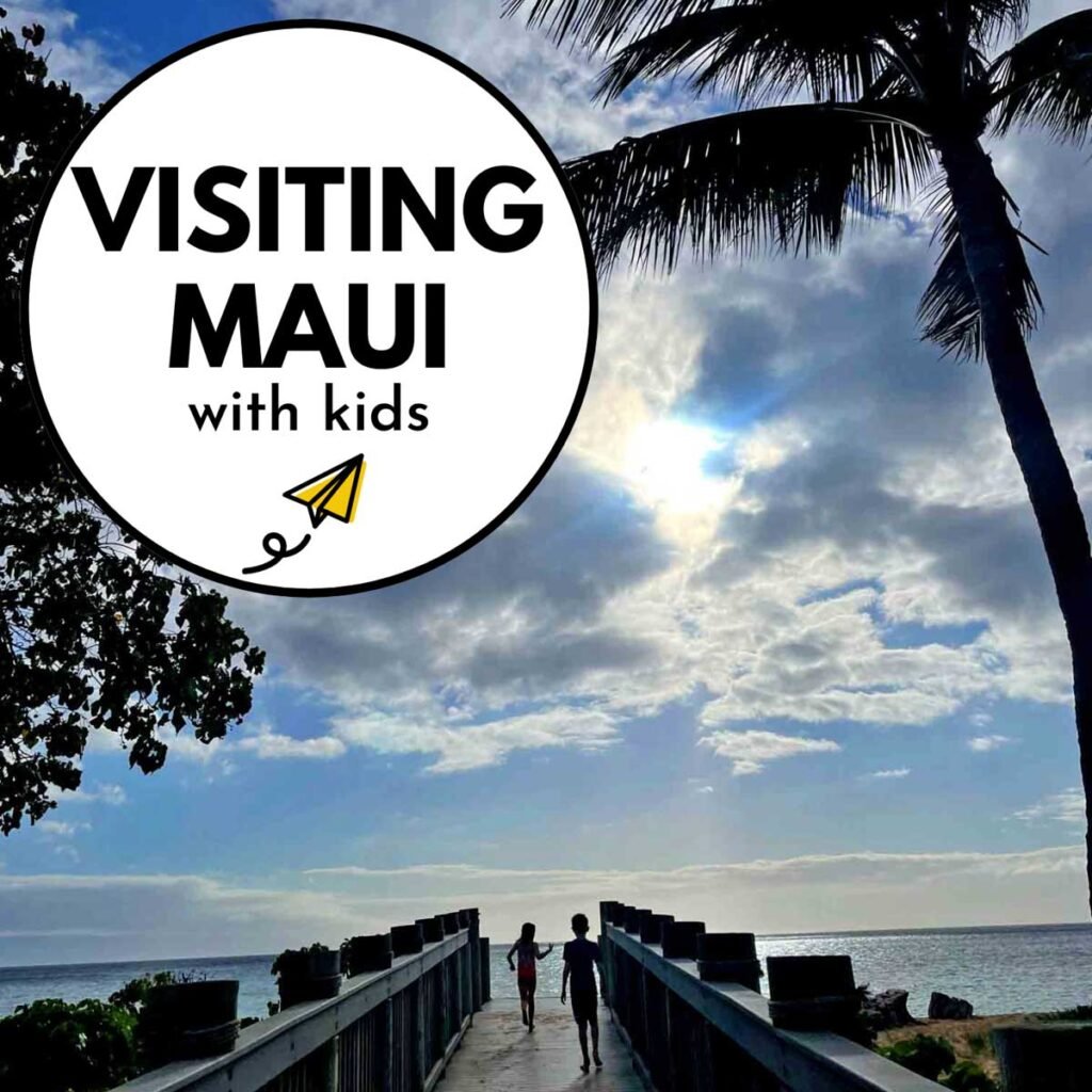 Visiting Maui with Kids: two kids run to the ocean in a silhouette photo