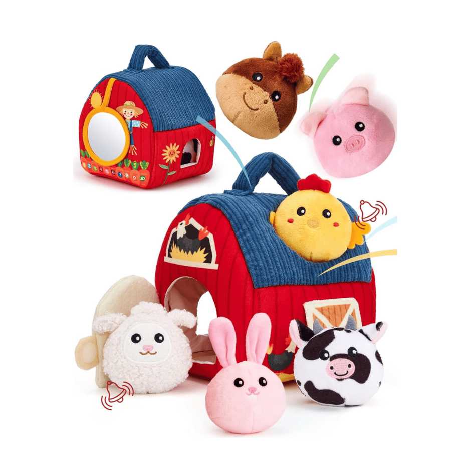 Surprise Barn: Toy barn with soft animal figures that pop out and double as indoor-friendly balls.