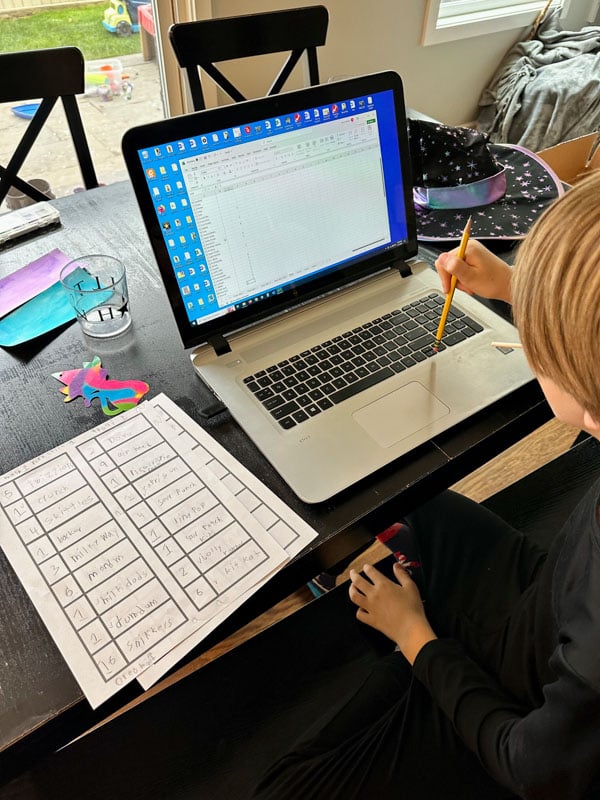 A child inputting candy data into Excel